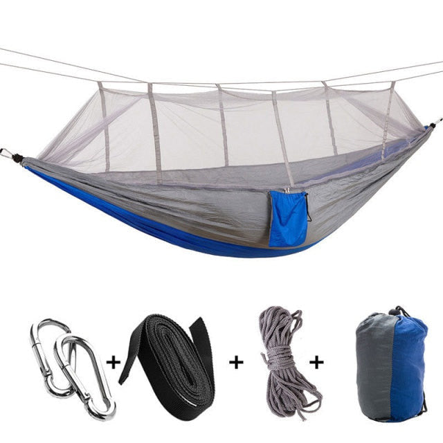 1-2 Person Portable Outdoor Camping Hammock with Mosquito Net High Strength Parachute