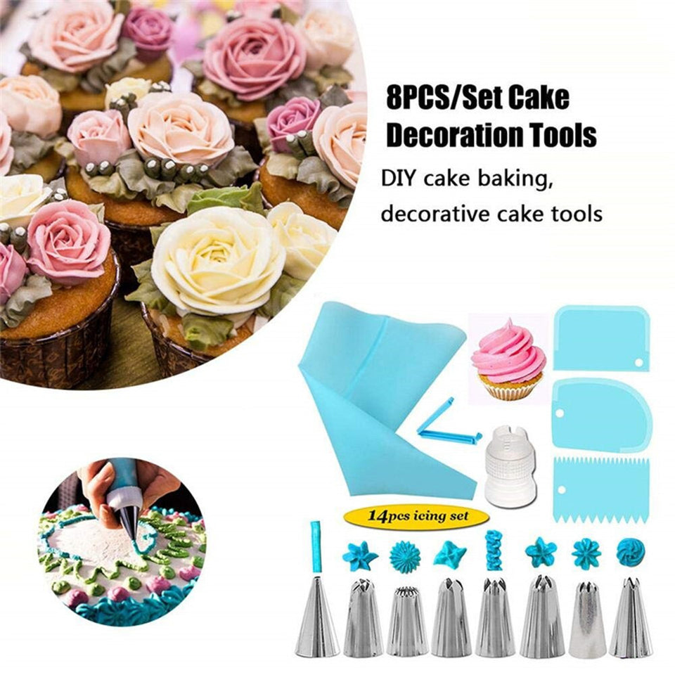14Pcs/Set Piping-Nozzles Silicone Pastry Bag Kit Cake Decorating Tools DIY Icing Piping Cream/whipped cream/heavy whipping cream
