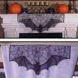 1pcs Scary Halloween Decor Black Lace Spider Web Cobweb Bat Fireplace Mantle Scarf Cover Stove Cloth Ghost