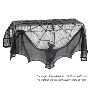 1pcs Scary Halloween Decor Black Lace Spider Web Cobweb Bat Fireplace Mantle Scarf Cover Stove Cloth Ghost
