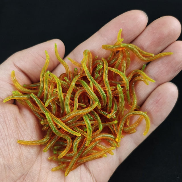 20PCS-100pcs Lifelike Red Worm Soft Lure Earthworm ice Winter Fishing Silicone Artificial Bait Fishy Shrimp Additive Bass Carp